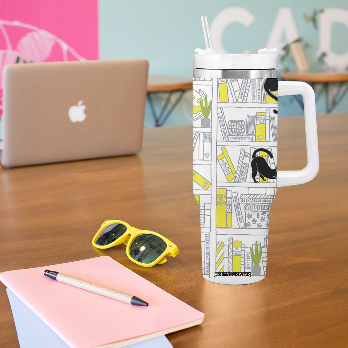 Book Lovers Gifts Tumbler With Handle Library Cat Bookish Gifts For Readers Librarian TB10 Print Your Wear