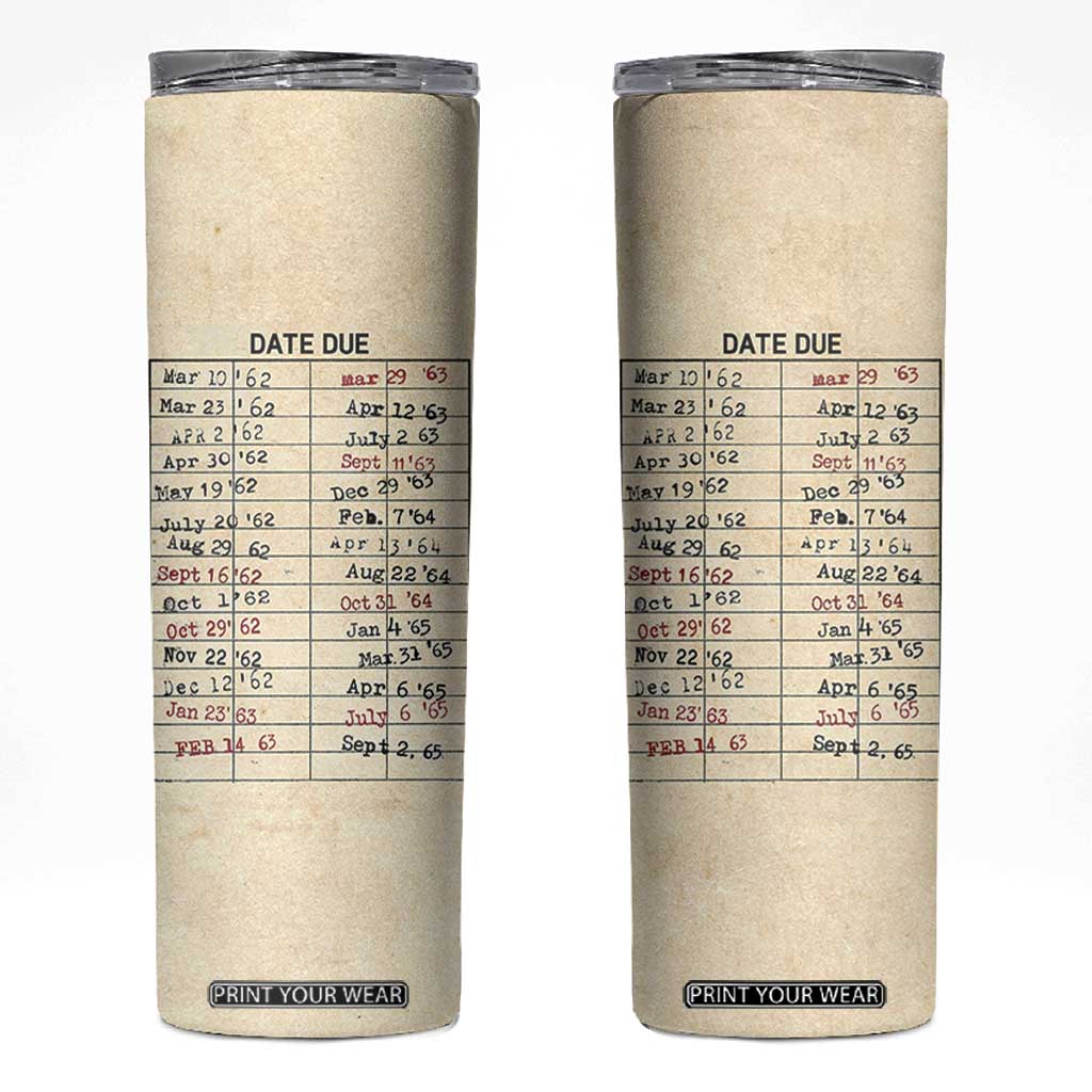 Library Due Date Card Skinny Tumbler Bookish Gifts For Readers Librarian TB10 Beige Print Your Wear