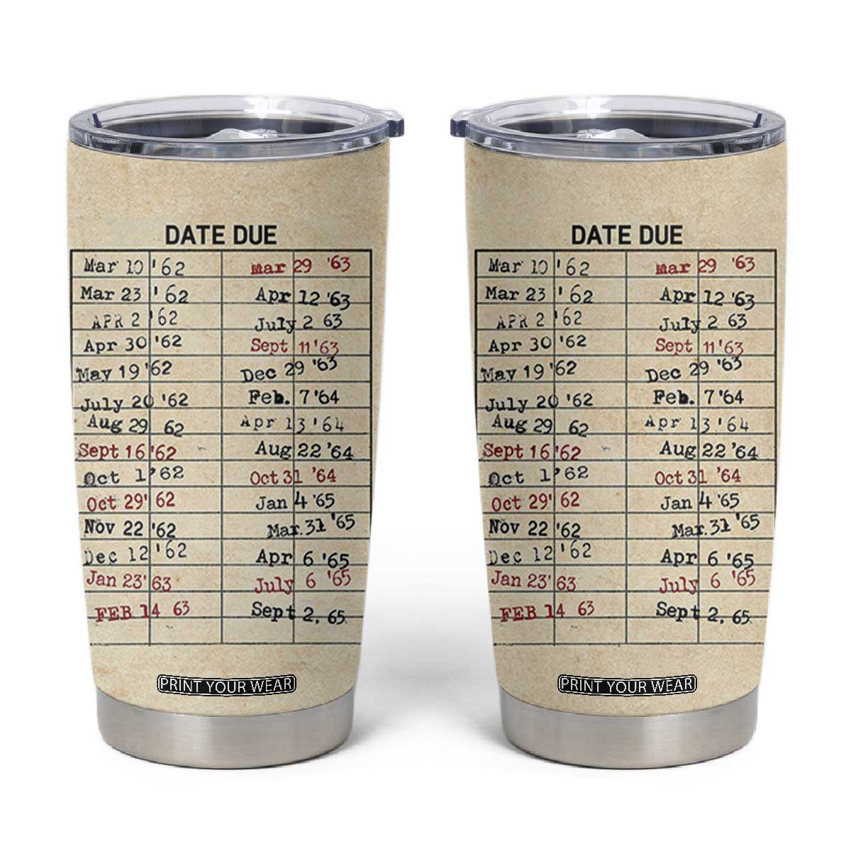 Library Due Date Card Tumbler Cup Bookish Gifts For Readers Librarian TB10 Beige Print Your Wear
