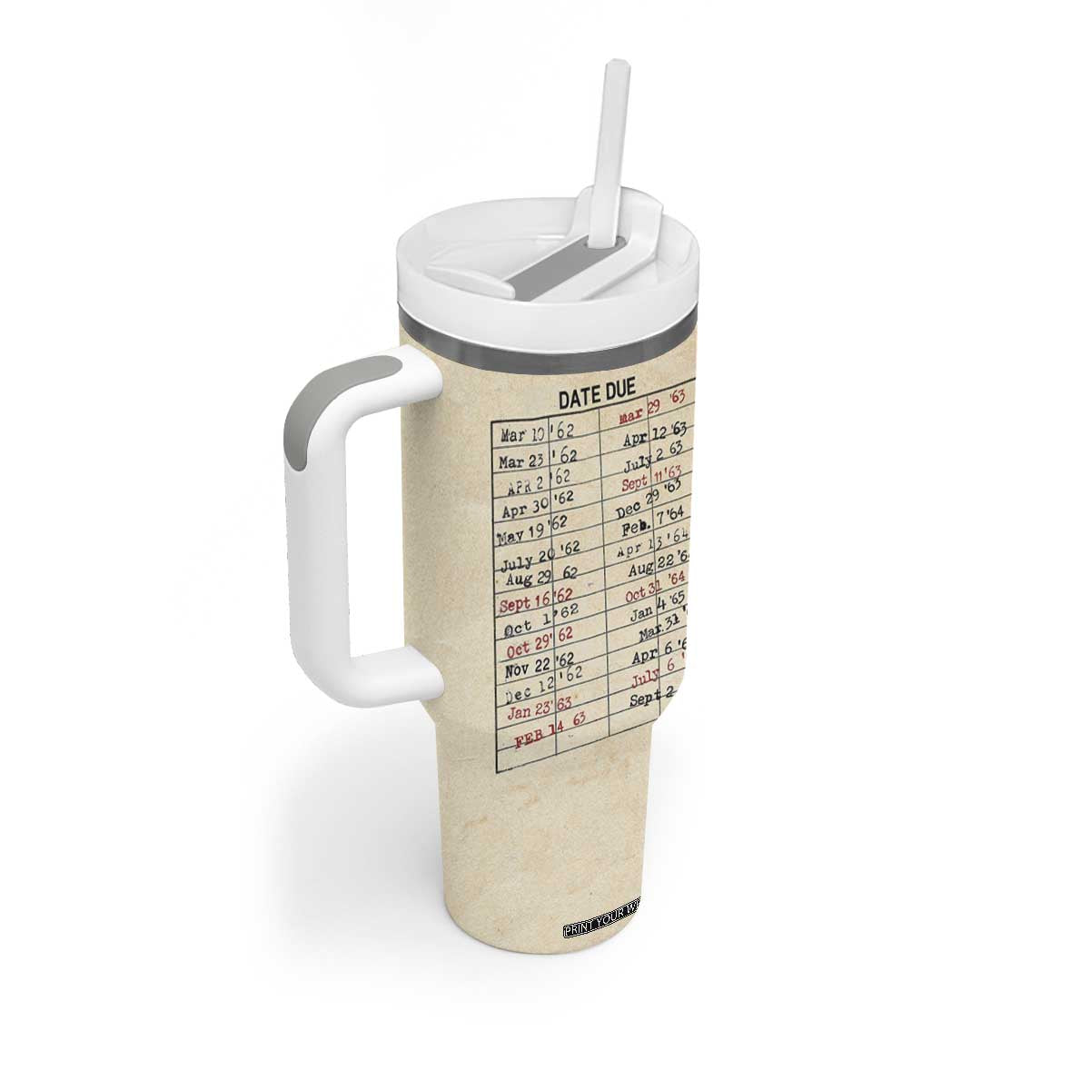 Library Due Date Card Tumbler With Handle Bookish Gifts For Readers Librarian TB10 Print Your Wear