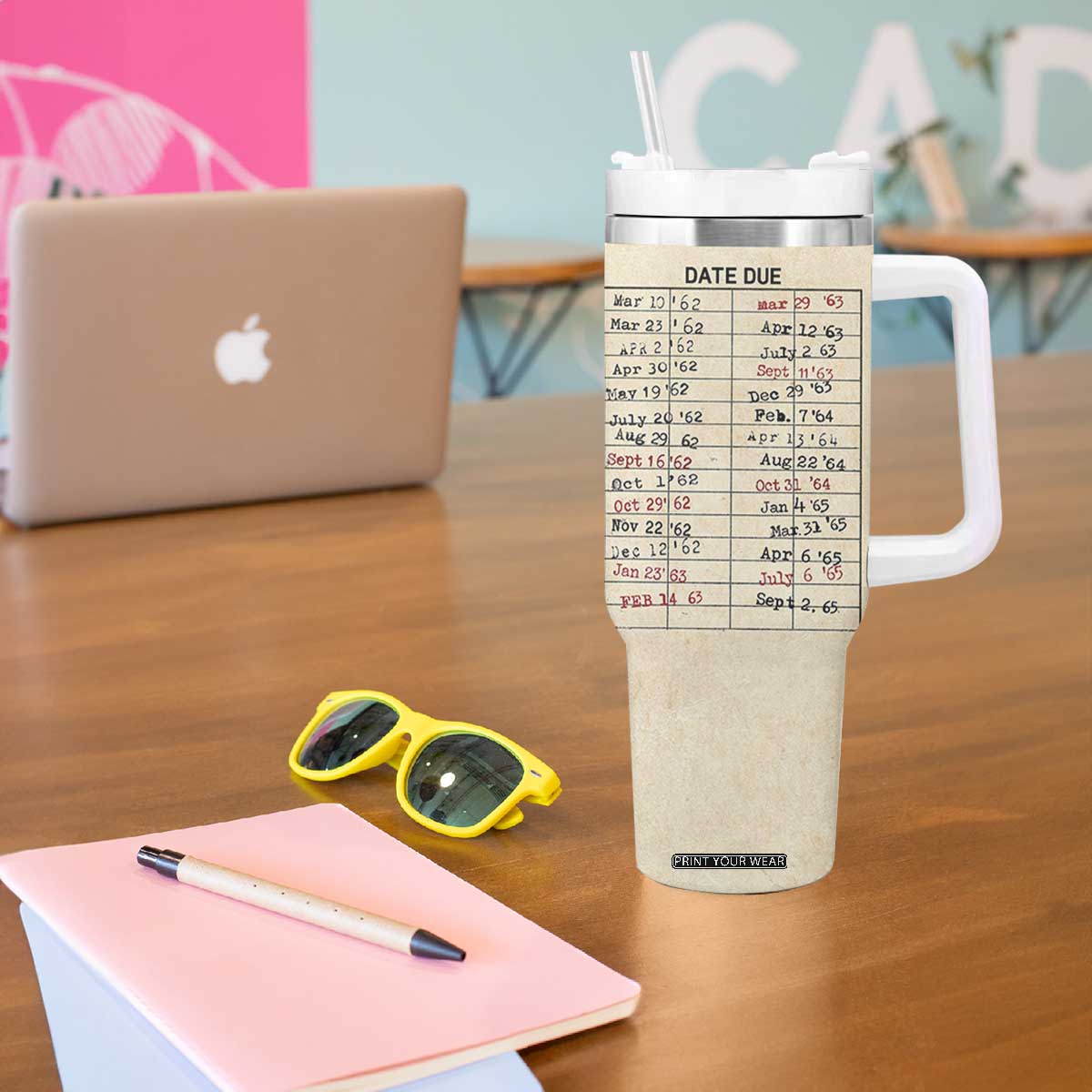 Library Due Date Card Tumbler With Handle Bookish Gifts For Readers Librarian TB10 Print Your Wear