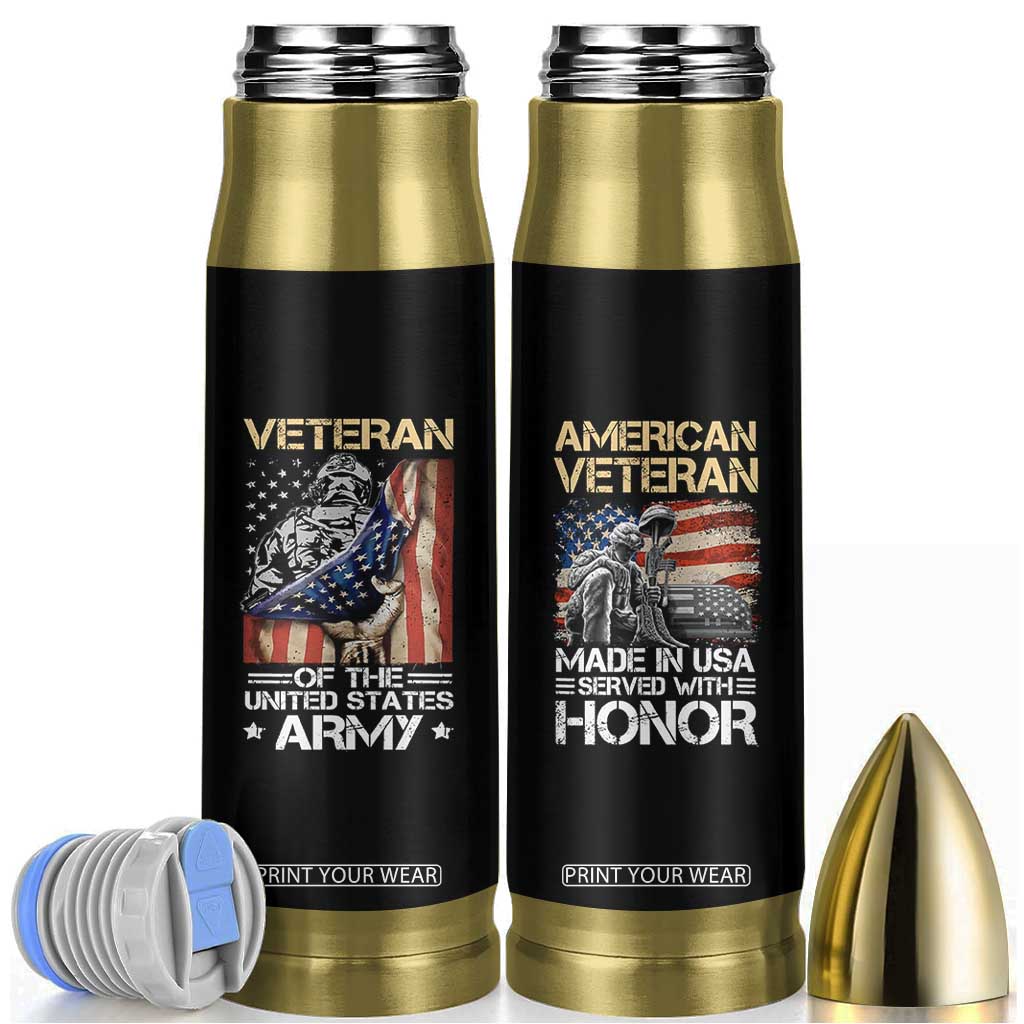 Veteran Of The United States Army Bullet Tumbler Vintage American Flag TB10 Black Print Your Wear