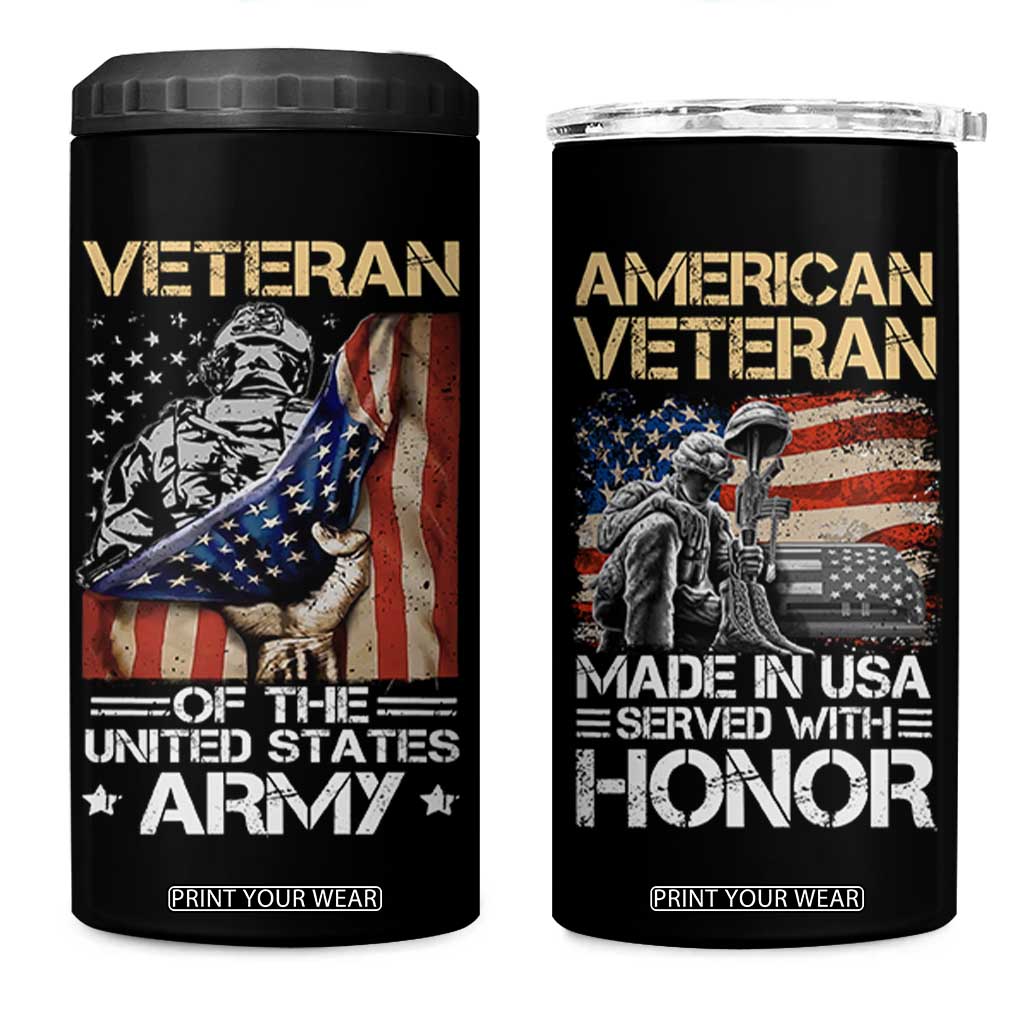 Veteran Of The United States Army 4 in 1 Can Cooler Tumbler Vintage American Flag TB10 One Size: 16 oz Black Print Your Wear