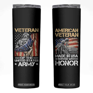 Veteran Of The United States Army Skinny Tumbler Vintage American Flag TB10 Black Print Your Wear