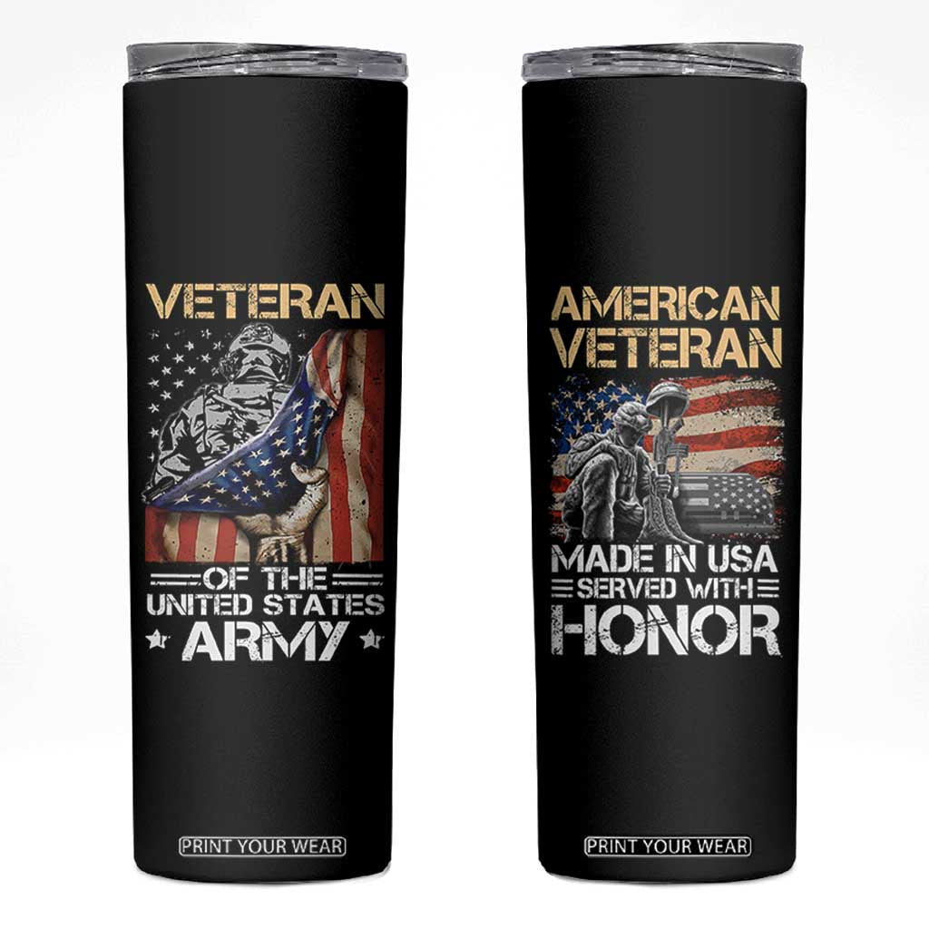 Veteran Of The United States Army Skinny Tumbler Vintage American Flag TB10 Black Print Your Wear