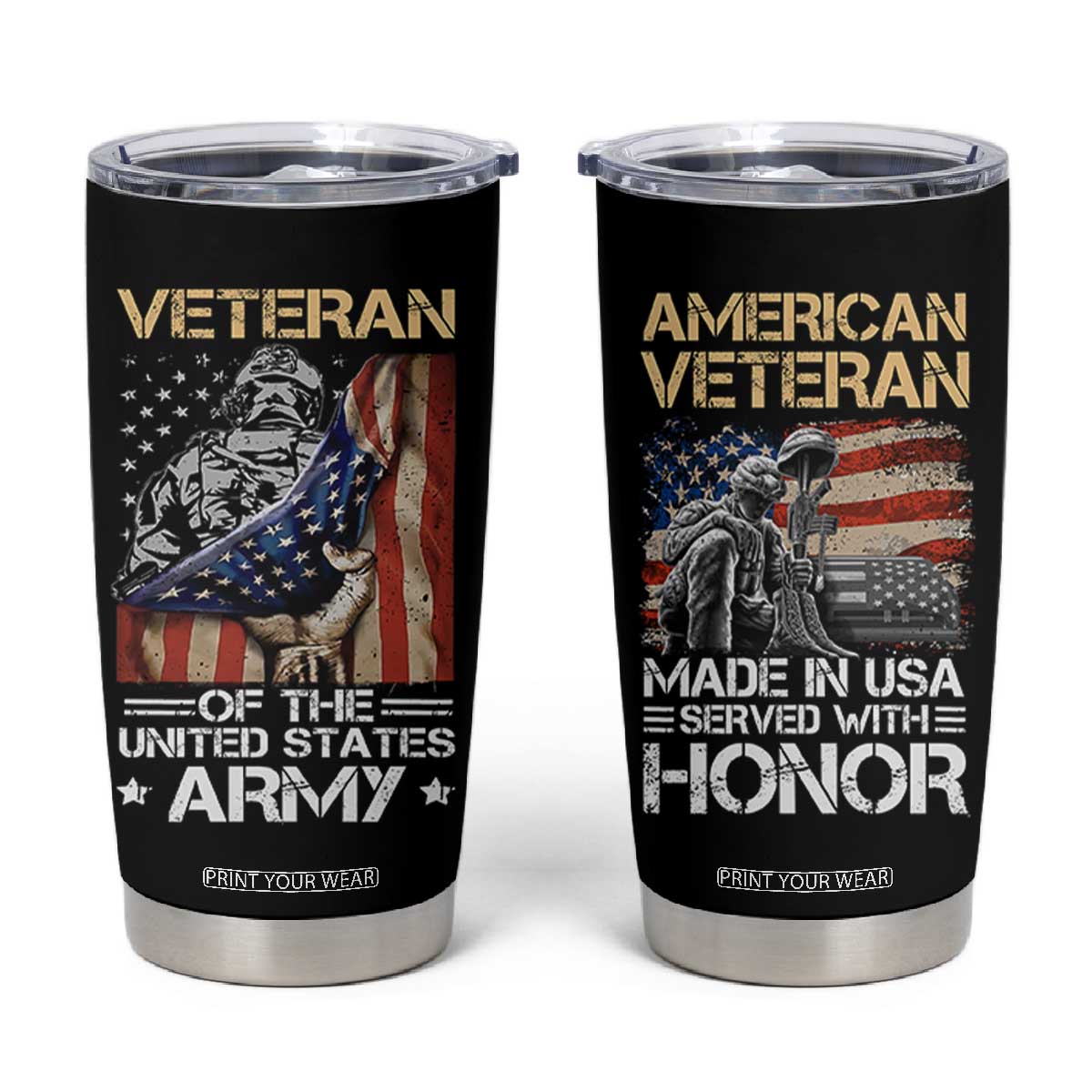 Veteran Of The United States Army Tumbler Cup Vintage American Flag TB10 Black Print Your Wear