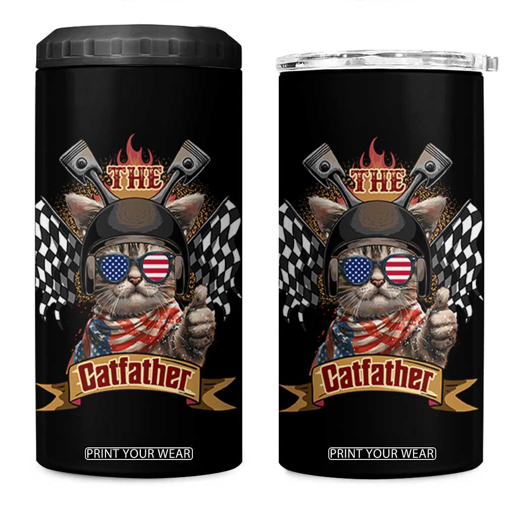 The Catfather 4 in 1 Can Cooler Tumbler Best Cat Dad Ever Funny Father's Day Cat Lover Gift TB10 One Size: 16 oz Black Print Your Wear