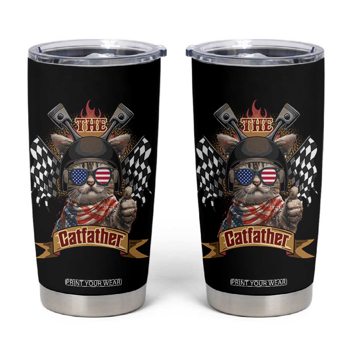 The Catfather Tumbler Cup Best Cat Dad Ever Funny Father's Day Cat Lover Gift TB10 Black Print Your Wear