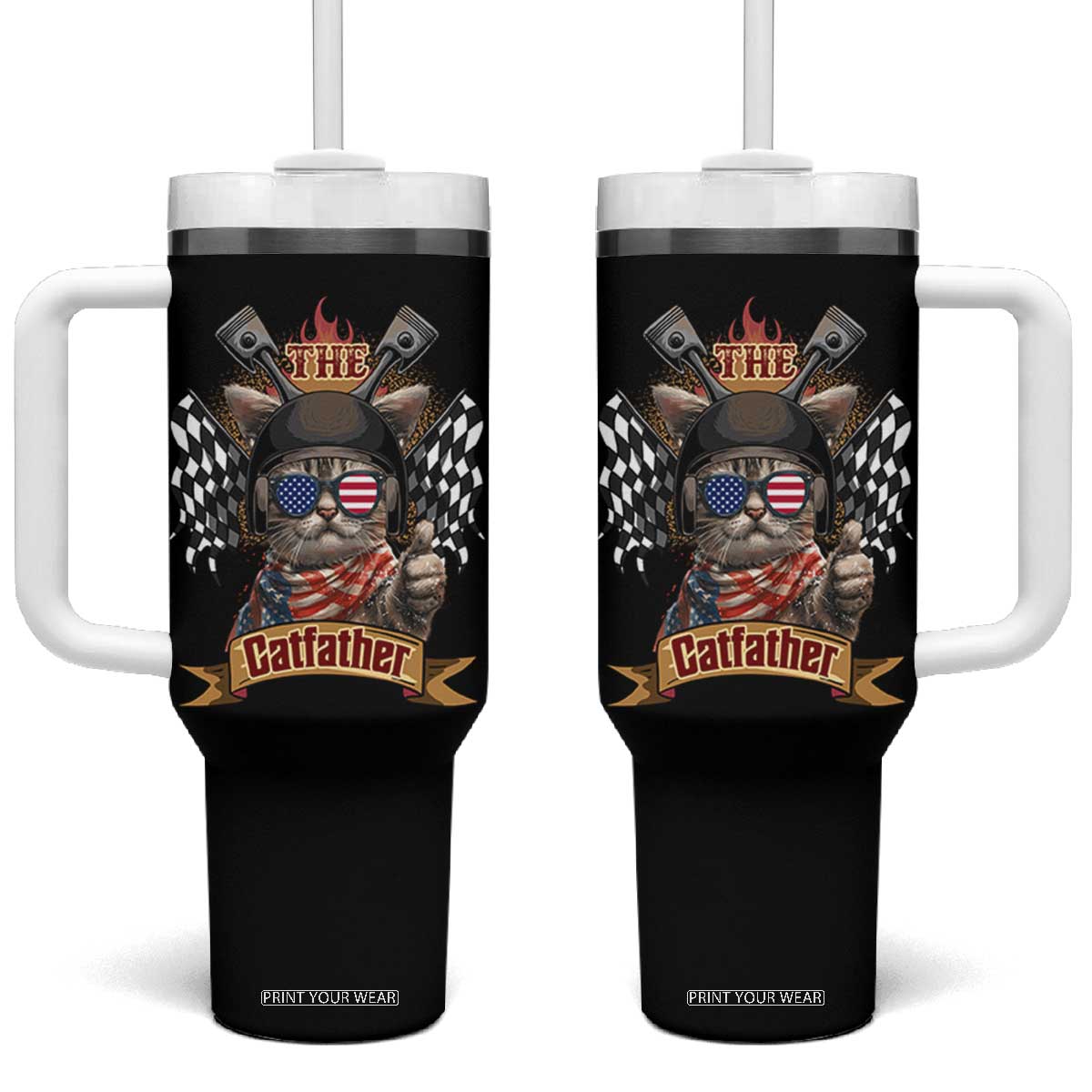 The Catfather Tumbler With Handle Best Cat Dad Ever Funny Father's Day Cat Lover Gift TB10 One Size: 40 oz Black Print Your Wear