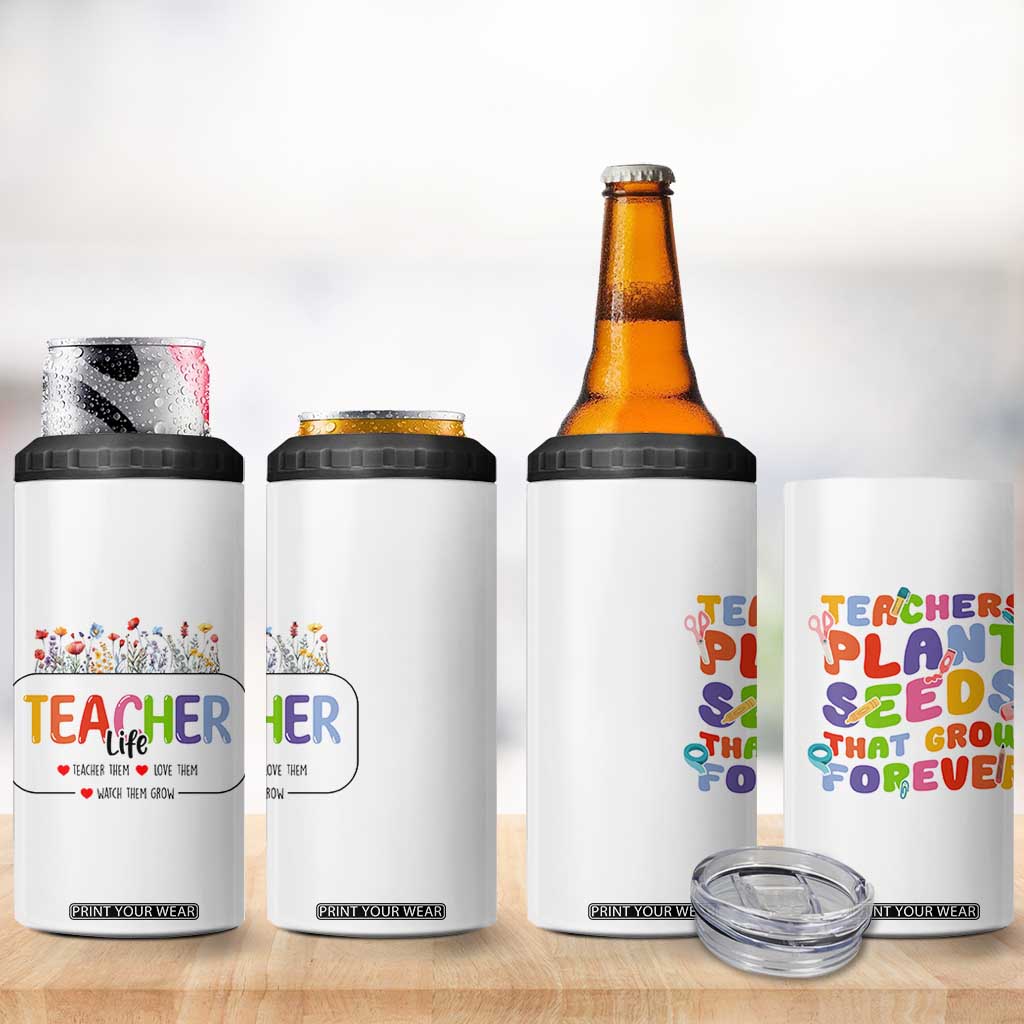 Teacher Life 4 in 1 Can Cooler Tumbler Thank You For Helping Me Grow Best Teacher Appreciation Gifts TB10 Print Your Wear