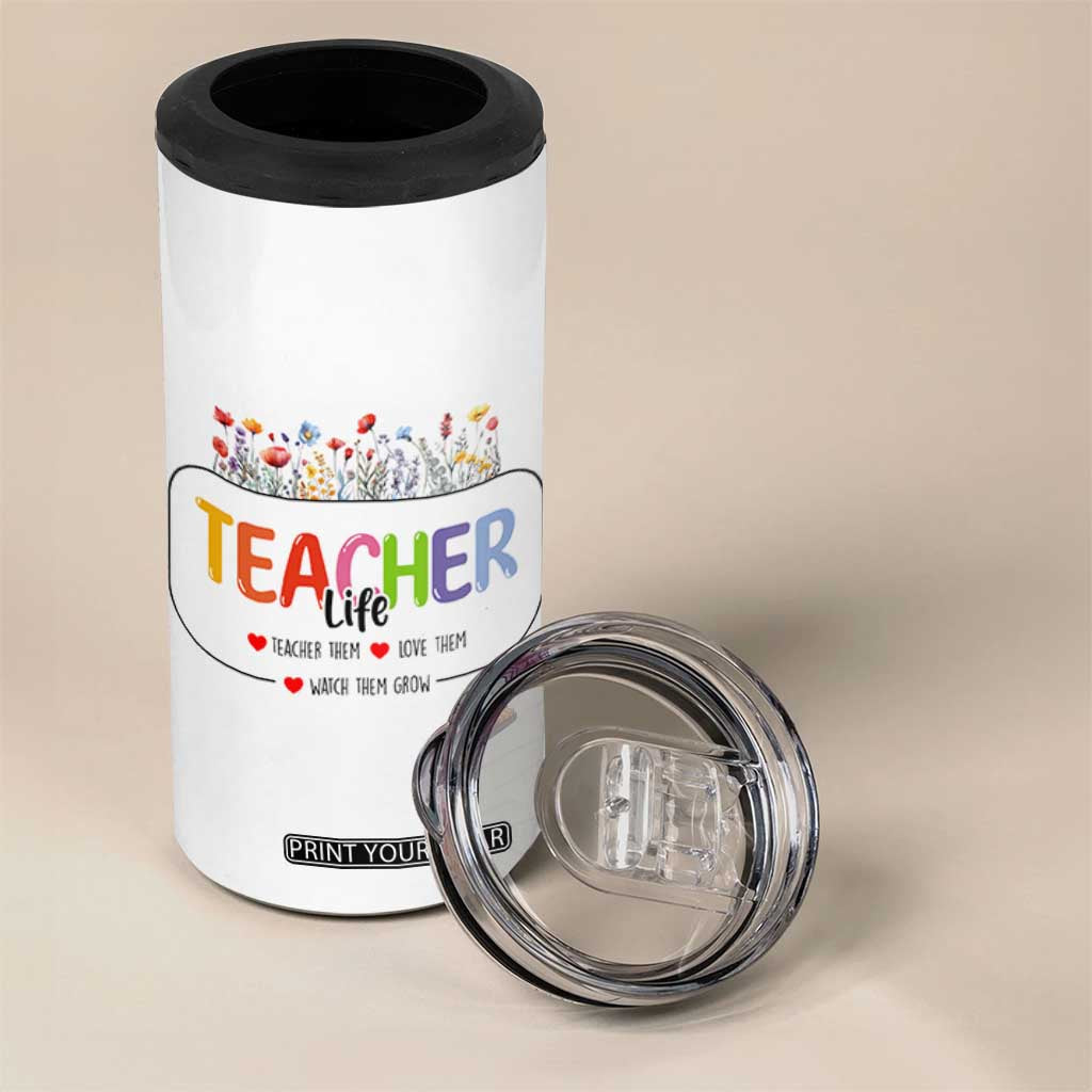 Teacher Life 4 in 1 Can Cooler Tumbler Thank You For Helping Me Grow Best Teacher Appreciation Gifts TB10 Print Your Wear