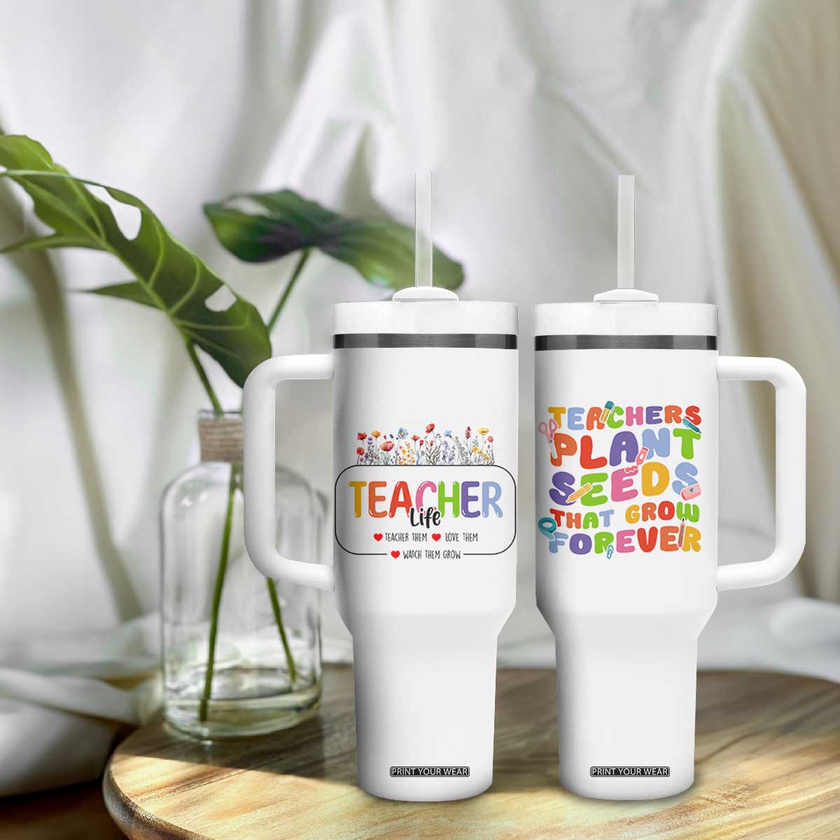 Teacher Life Tumbler With Handle Thank You For Helping Me Grow Best Teacher Appreciation Gifts TB10 Print Your Wear