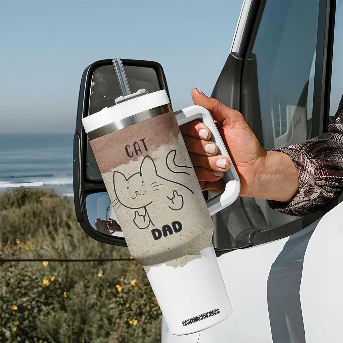 Funny Cat Dad Tumbler With Handle Father's Day Cat Lover Gag Gift TB10 Print Your Wear