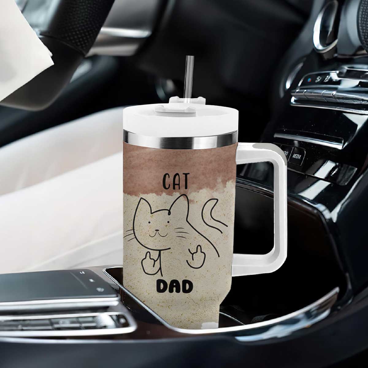 Funny Cat Dad Tumbler With Handle Father's Day Cat Lover Gag Gift TB10 Print Your Wear