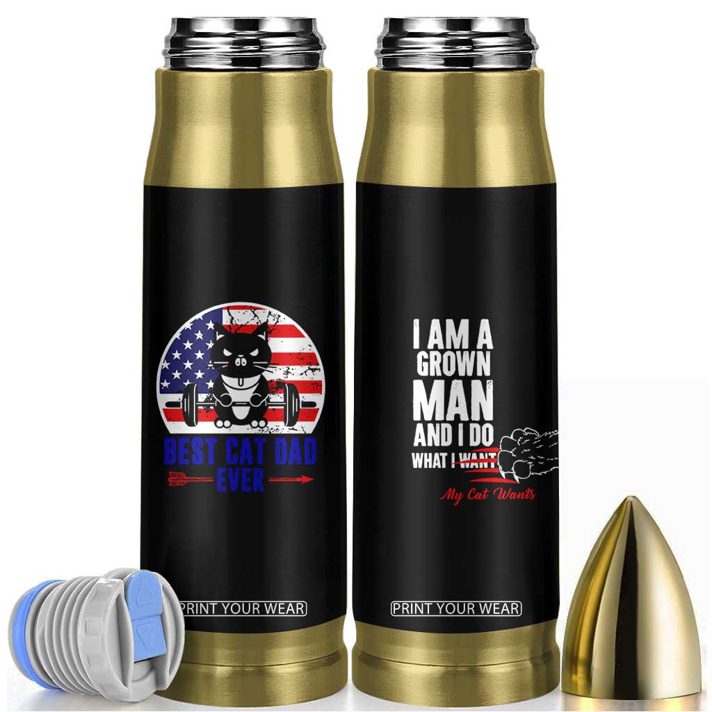 Best Cat Dad Ever Bullet Tumbler Funny Father's Day Cat Lover Gag Gift American Flag TB10 Brown Print Your Wear