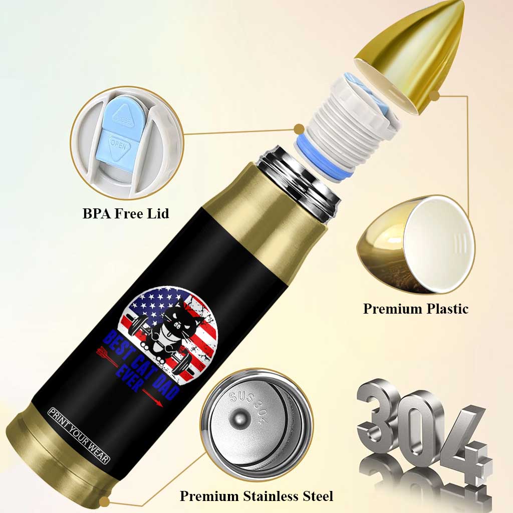 Best Cat Dad Ever Bullet Tumbler Funny Father's Day Cat Lover Gag Gift American Flag TB10 Print Your Wear