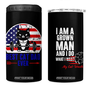 Best Cat Dad Ever 4 in 1 Can Cooler Tumbler Funny Father's Day Cat Lover Gag Gift American Flag TB10 One Size: 16 oz Brown Print Your Wear