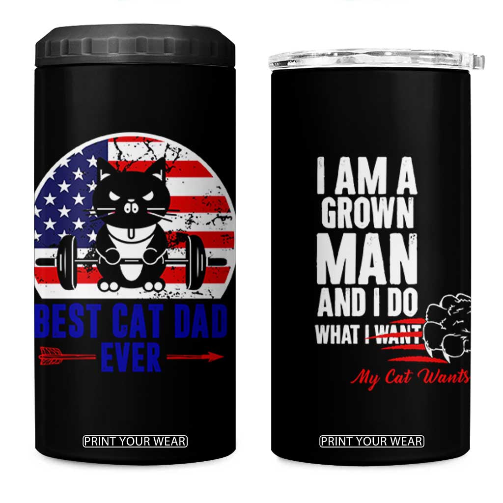 Best Cat Dad Ever 4 in 1 Can Cooler Tumbler Funny Father's Day Cat Lover Gag Gift American Flag TB10 One Size: 16 oz Brown Print Your Wear