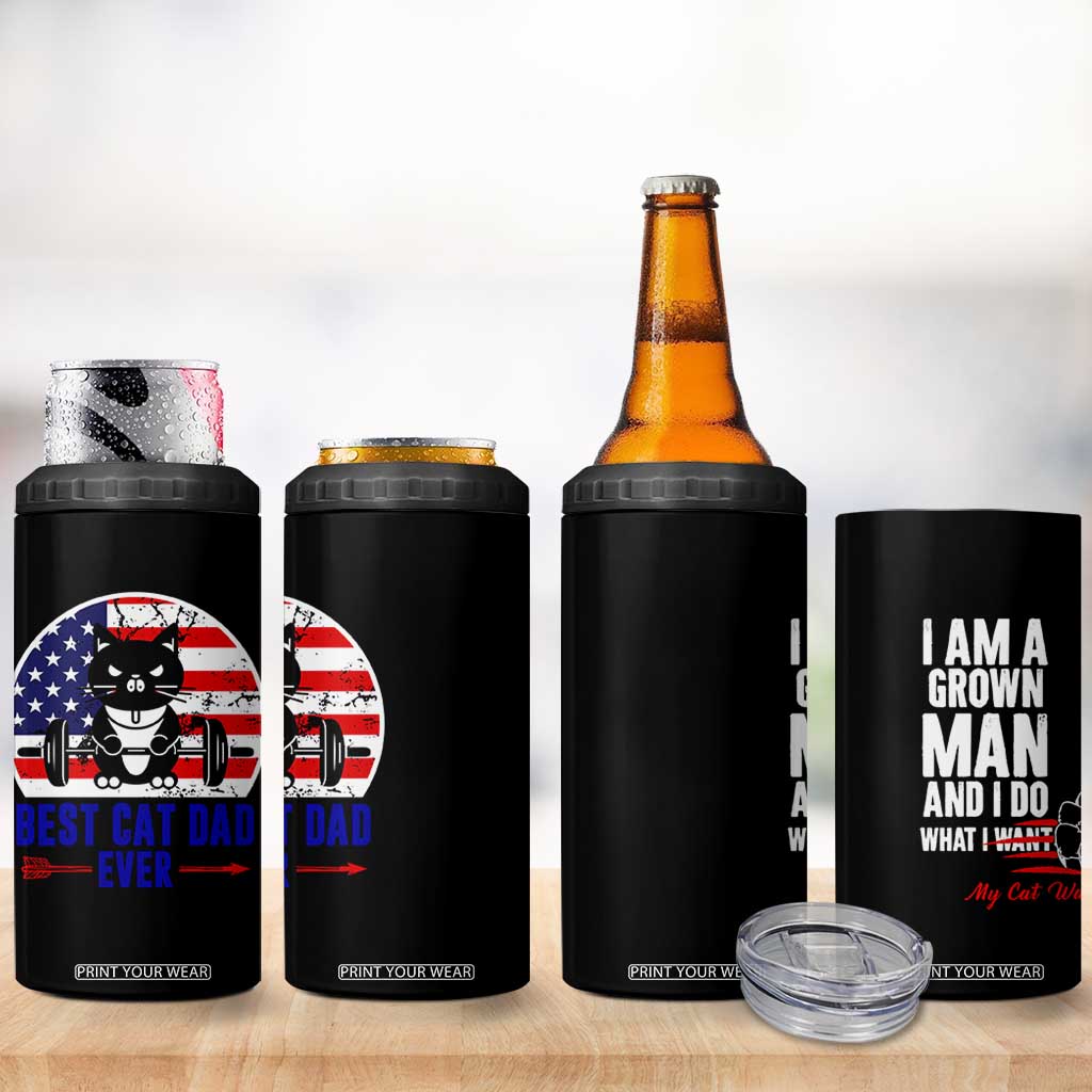 Best Cat Dad Ever 4 in 1 Can Cooler Tumbler Funny Father's Day Cat Lover Gag Gift American Flag TB10 Print Your Wear