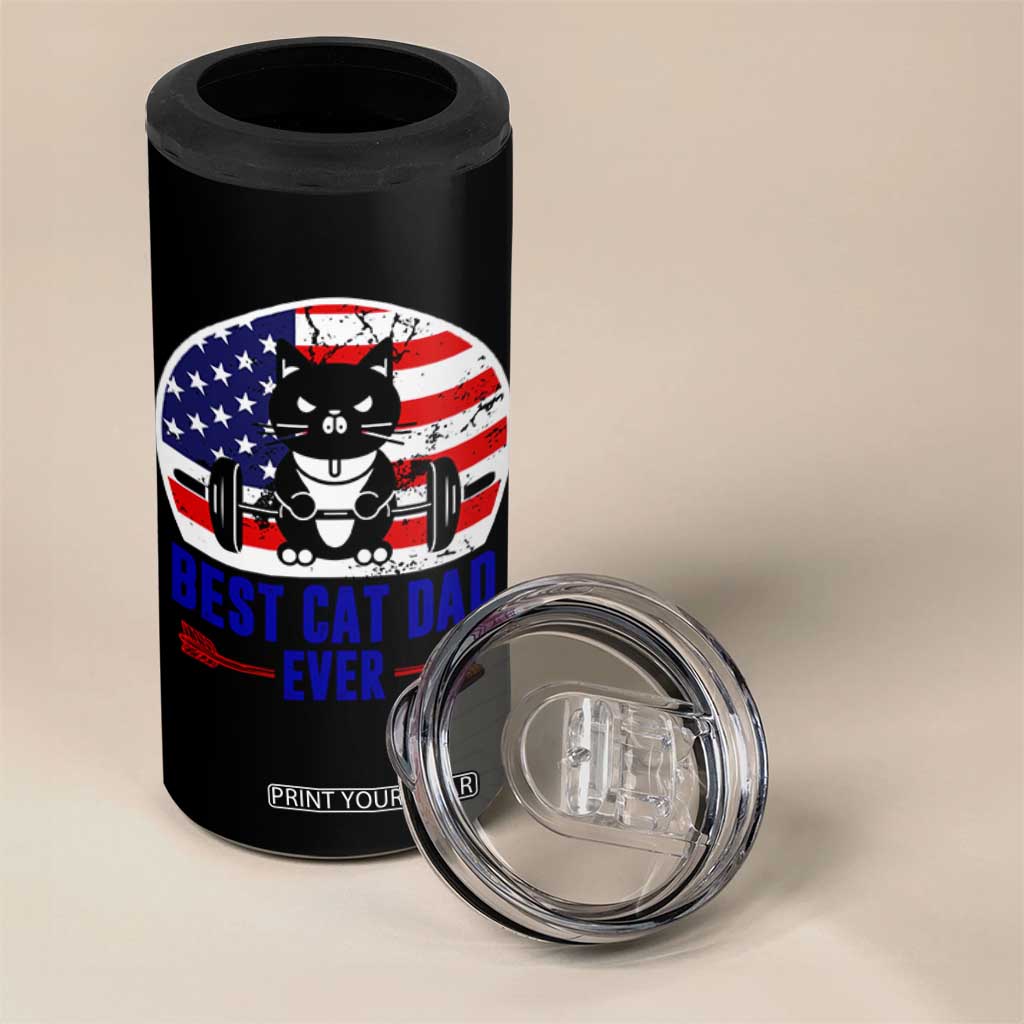 Best Cat Dad Ever 4 in 1 Can Cooler Tumbler Funny Father's Day Cat Lover Gag Gift American Flag TB10 Print Your Wear