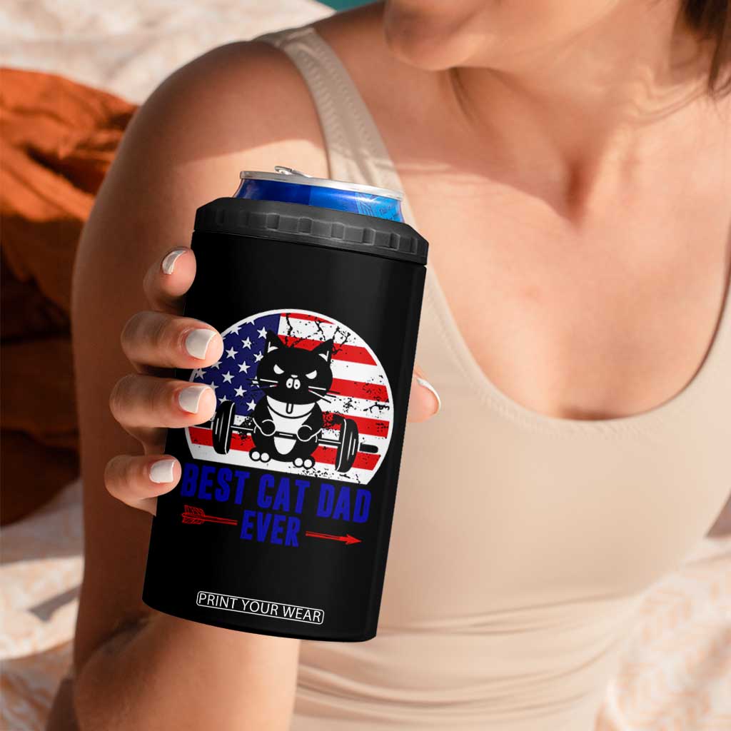 Best Cat Dad Ever 4 in 1 Can Cooler Tumbler Funny Father's Day Cat Lover Gag Gift American Flag TB10 Print Your Wear
