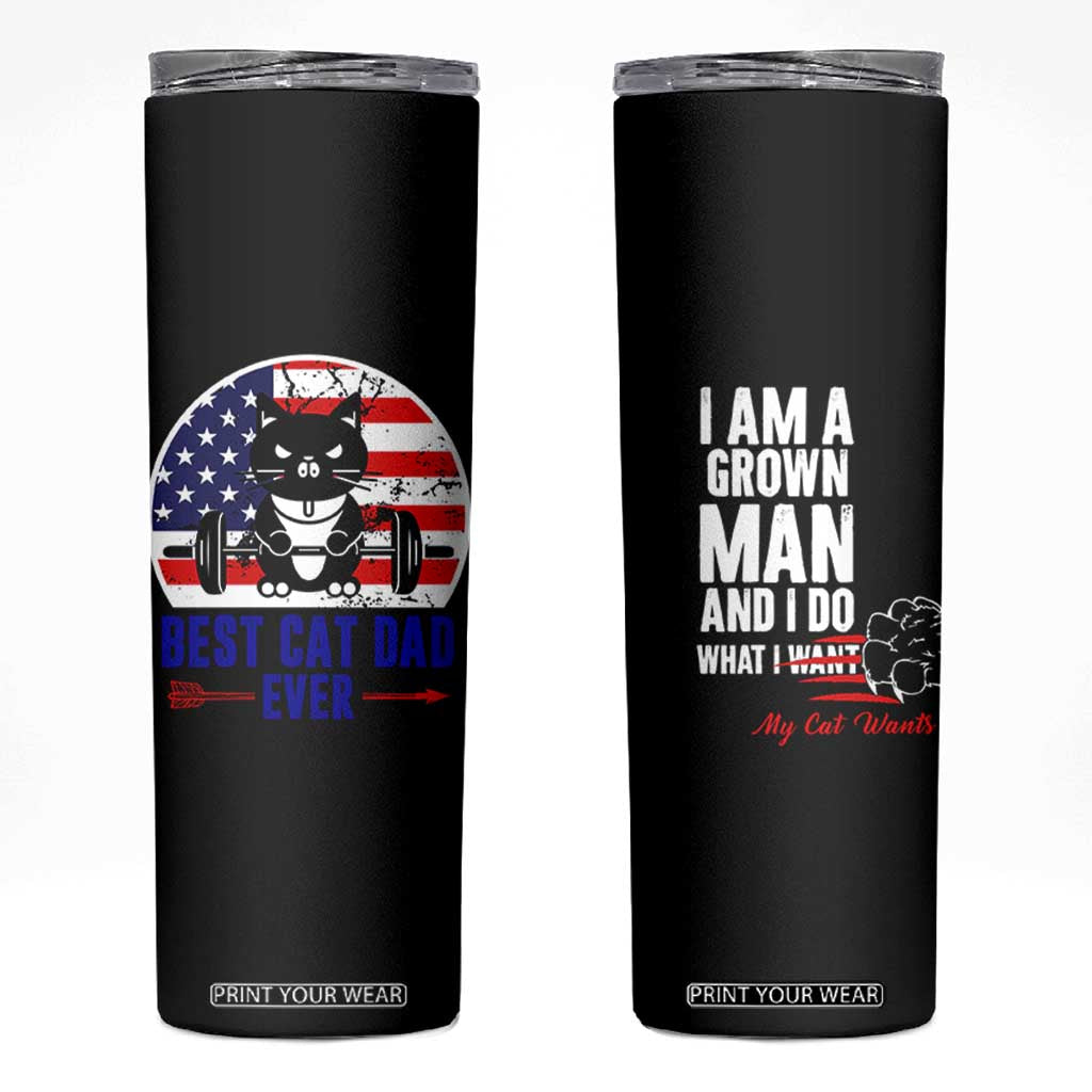 Best Cat Dad Ever Skinny Tumbler Funny Father's Day Cat Lover Gag Gift American Flag TB10 Brown Print Your Wear