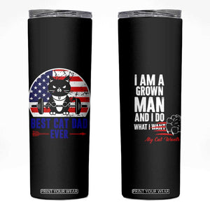 Best Cat Dad Ever Skinny Tumbler Funny Father's Day Cat Lover Gag Gift American Flag TB10 Brown Print Your Wear