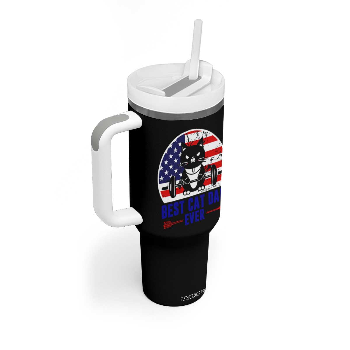 Best Cat Dad Ever Tumbler With Handle Funny Father's Day Cat Lover Gag Gift American Flag TB10 Print Your Wear