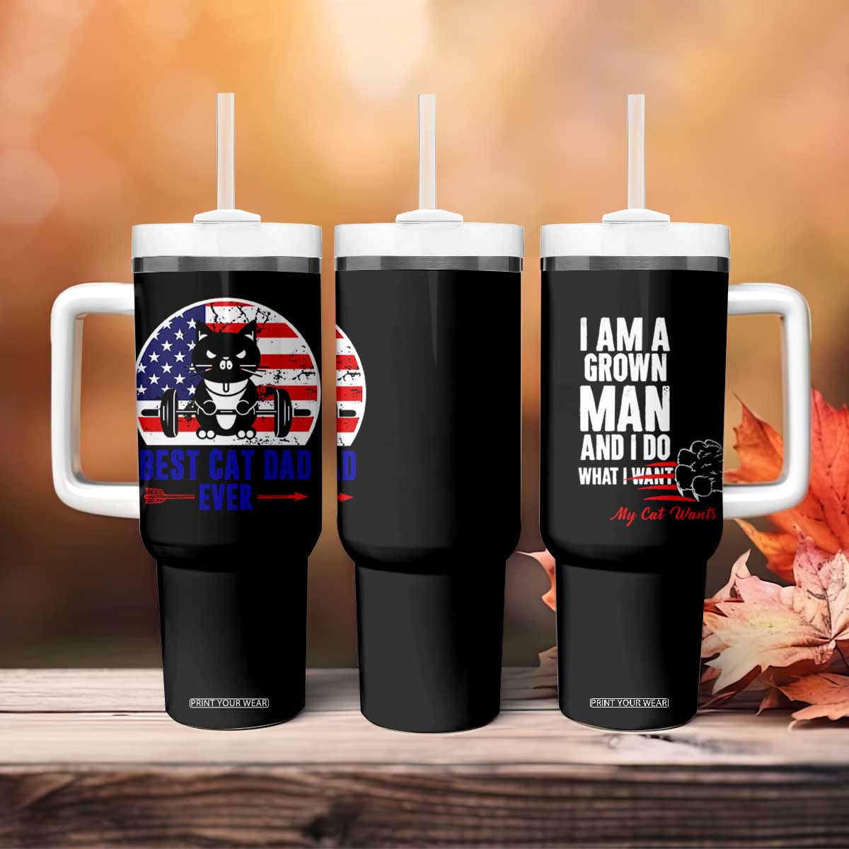 Best Cat Dad Ever Tumbler With Handle Funny Father's Day Cat Lover Gag Gift American Flag TB10 Print Your Wear
