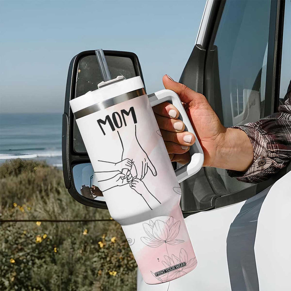 Gift for Mom of 3 Childrens Tumbler With Handle Mama Holding Hands Mothers Day Gift TB10 Print Your Wear