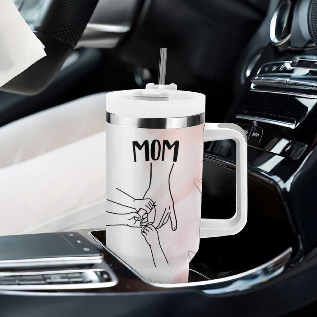 Gift for Mom of 3 Childrens Tumbler With Handle Mama Holding Hands Mothers Day Gift TB10 Print Your Wear