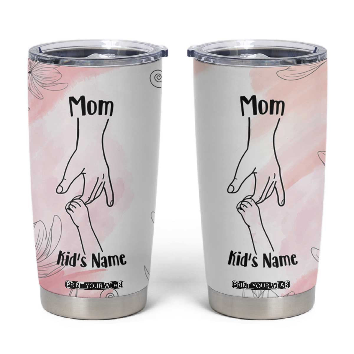 Personalized Mom Gifts Tumbler Cup Mama Holding Hands Custom Kid Names Mothers Day Gift TB10 Light Pink Print Your Wear
