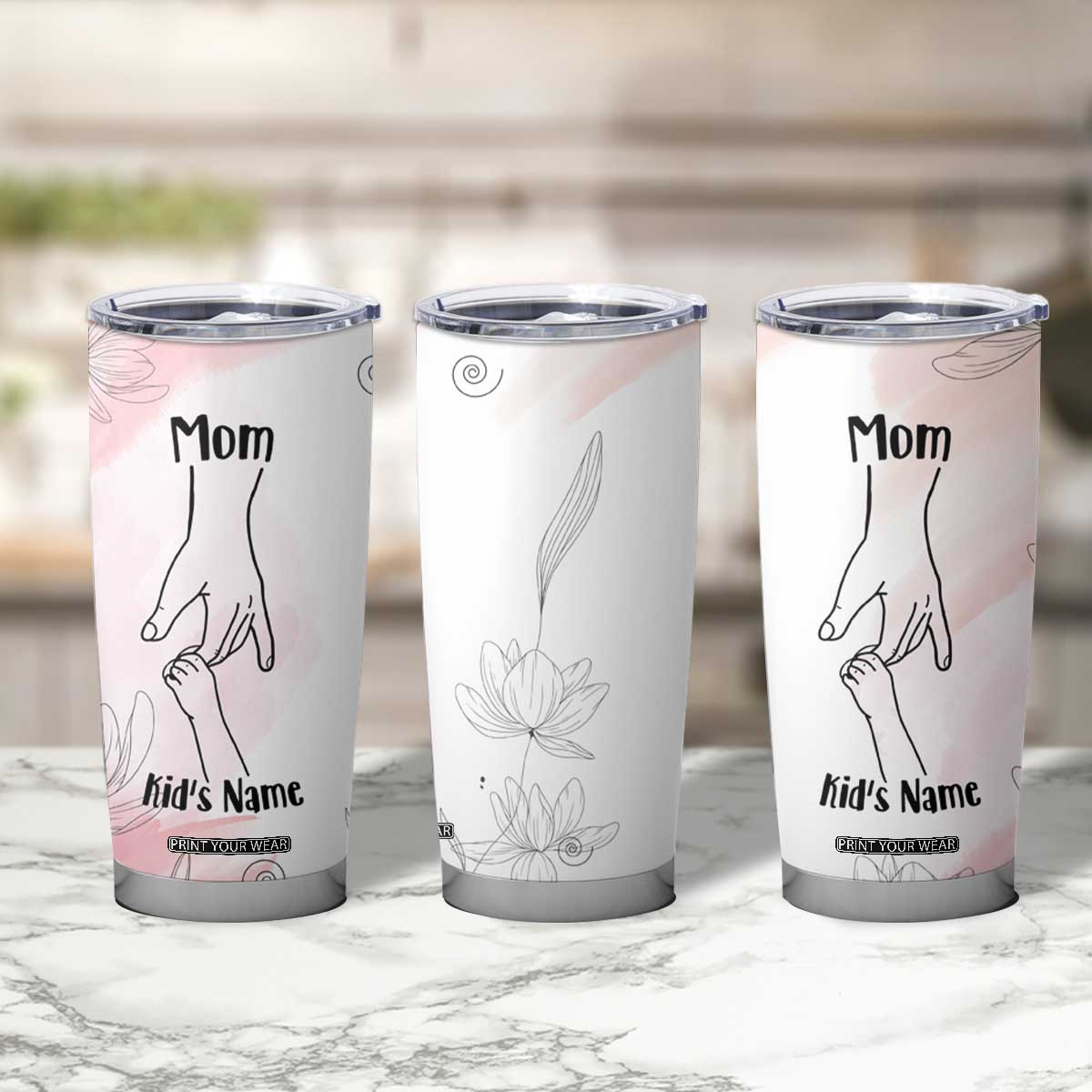 Personalized Mom Gifts Tumbler Cup Mama Holding Hands Custom Kid Names Mothers Day Gift TB10 Print Your Wear