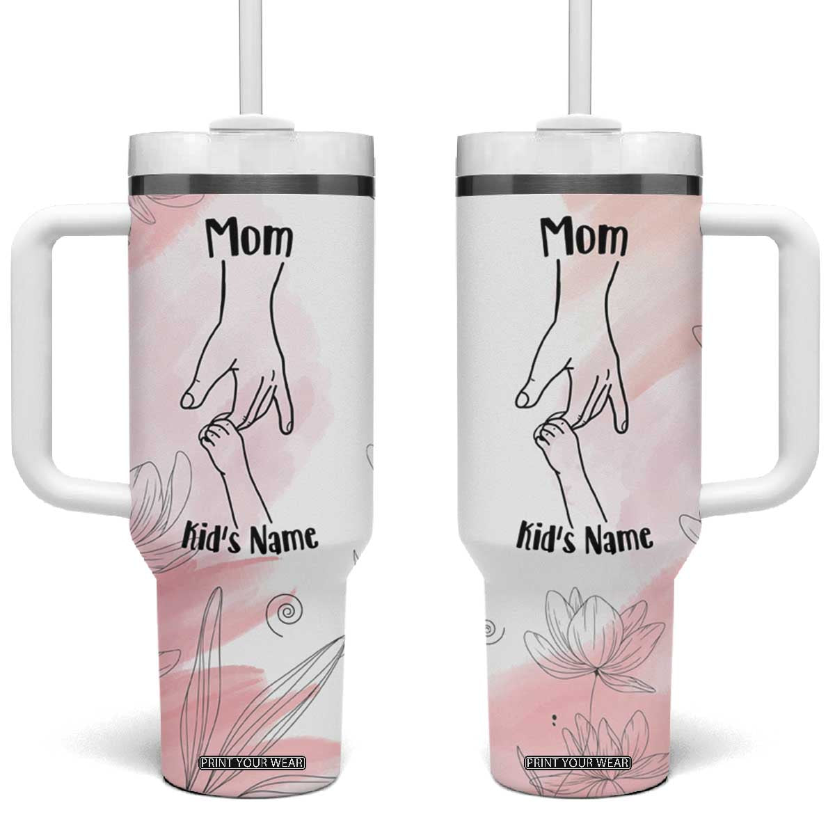Personalized Mom Gifts Tumbler With Handle Mama Holding Hands Custom Kid Names Mothers Day Gift TB10 One Size: 40 oz Light Pink Print Your Wear