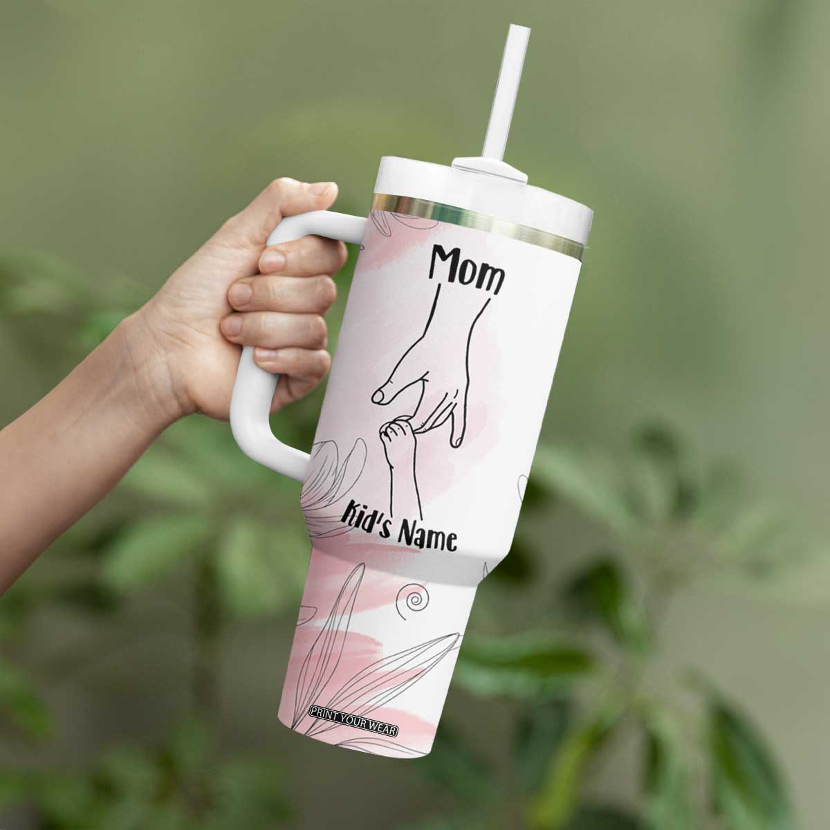 Personalized Mom Gifts Tumbler With Handle Mama Holding Hands Custom Kid Names Mothers Day Gift TB10 Print Your Wear