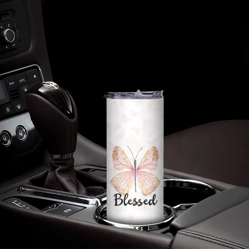 Christian Gifts for Women Faith Skinny Tumbler Blessed Inspirational Religious Bible Gift for Her Pink Butterfly TB10 Print Your Wear