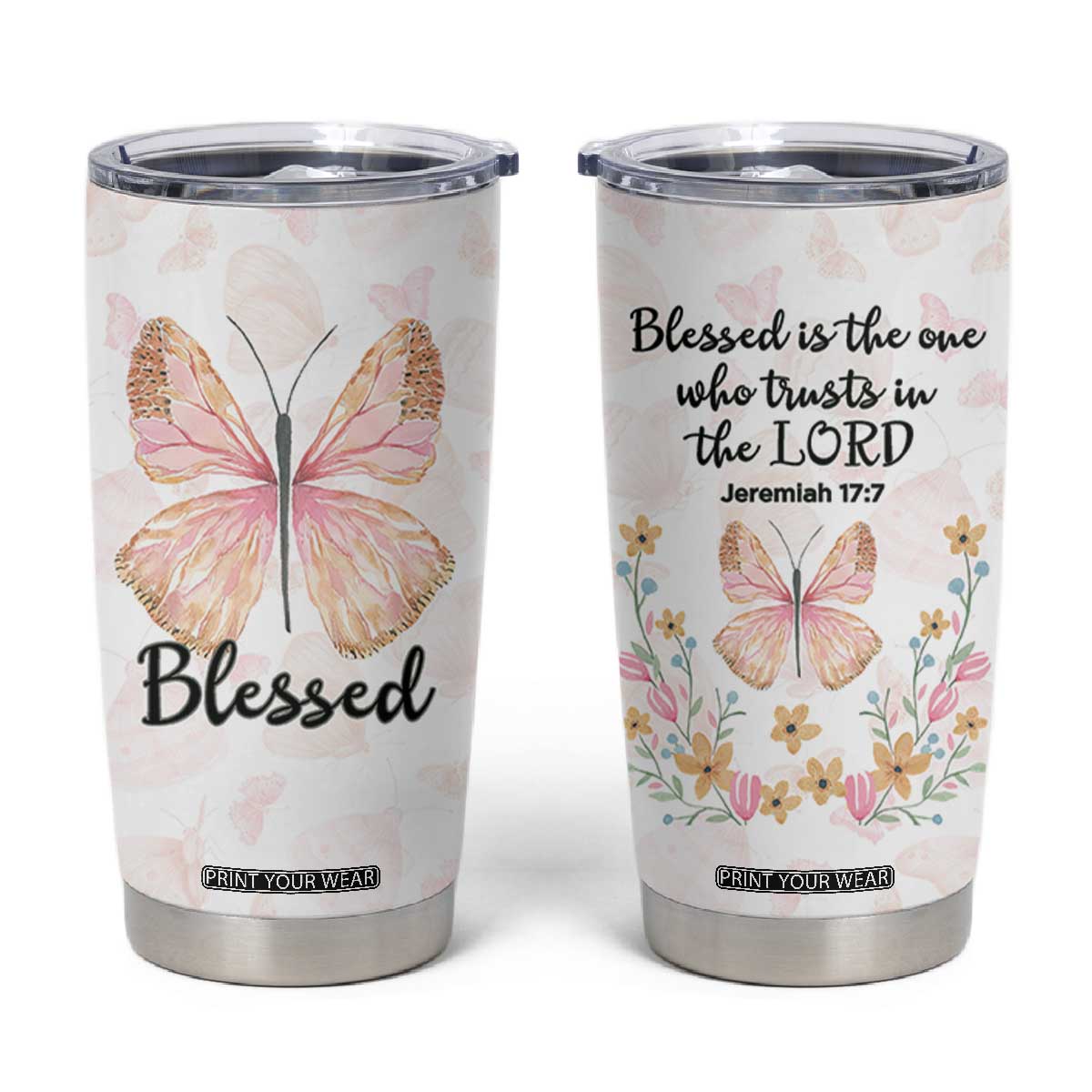 Christian Gifts for Women Faith Tumbler Cup Blessed Inspirational Religious Bible Gift for Her Pink Butterfly TB10 Pink Print Your Wear