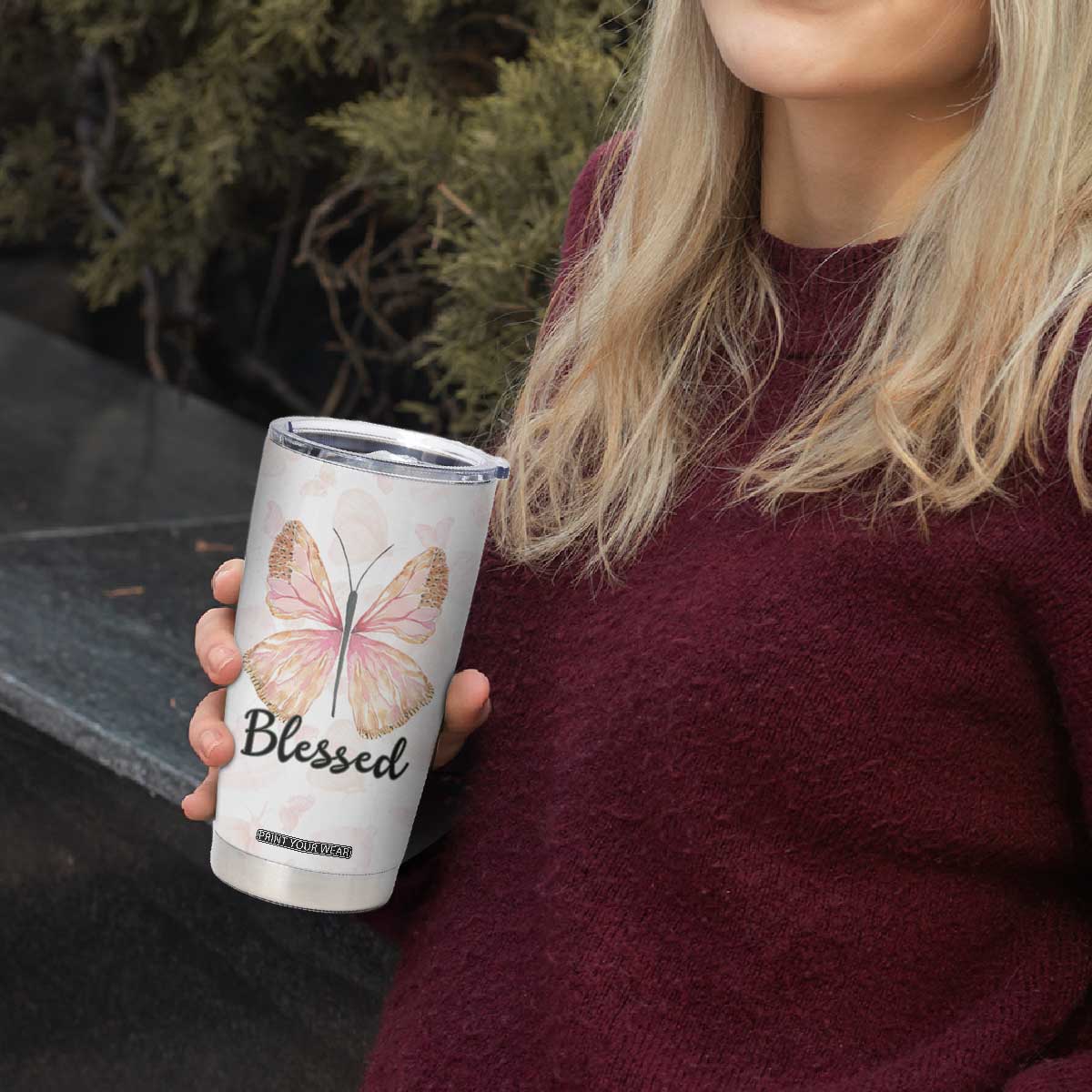 Christian Gifts for Women Faith Tumbler Cup Blessed Inspirational Religious Bible Gift for Her Pink Butterfly TB10 Print Your Wear