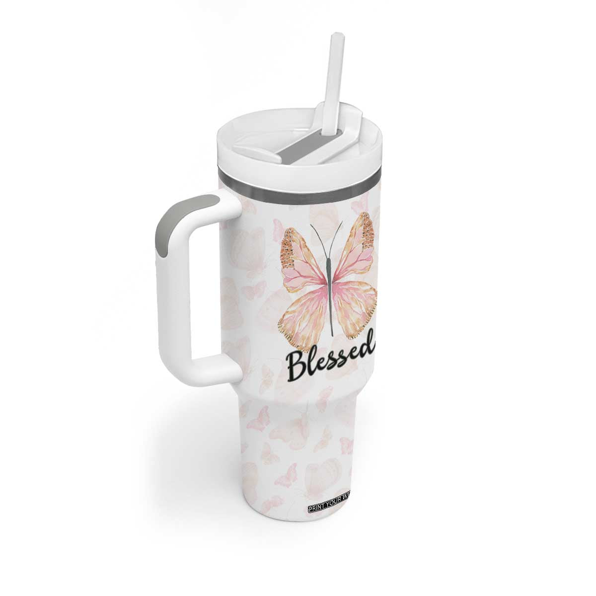 Christian Gifts for Women Faith Tumbler With Handle Blessed Inspirational Religious Bible Gift for Her Pink Butterfly TB10 Print Your Wear
