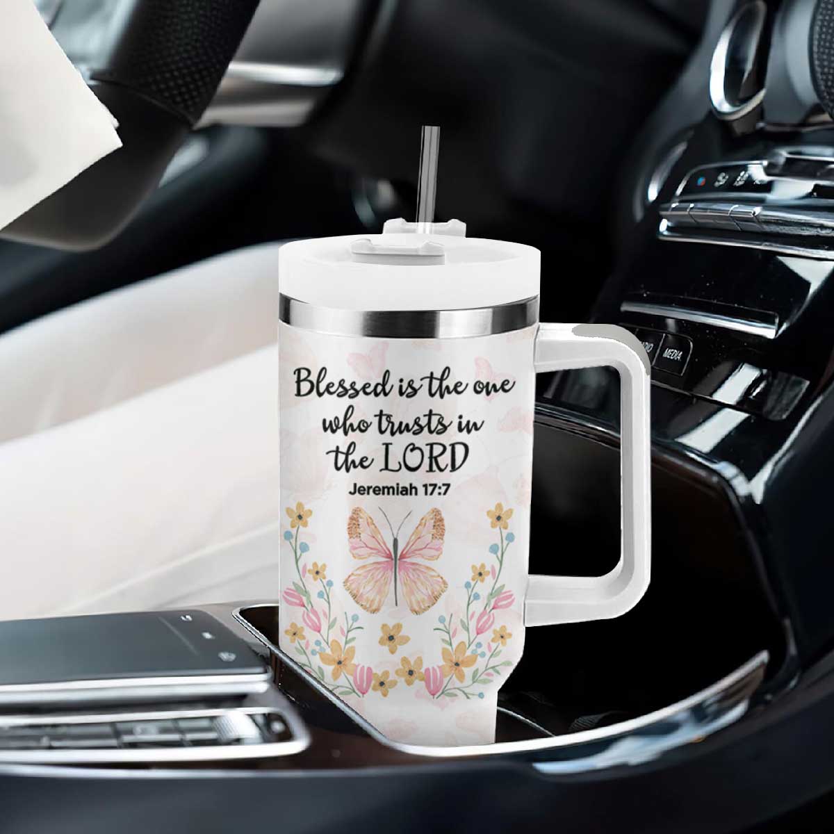 Christian Gifts for Women Faith Tumbler With Handle Blessed Inspirational Religious Bible Gift for Her Pink Butterfly TB10 Print Your Wear