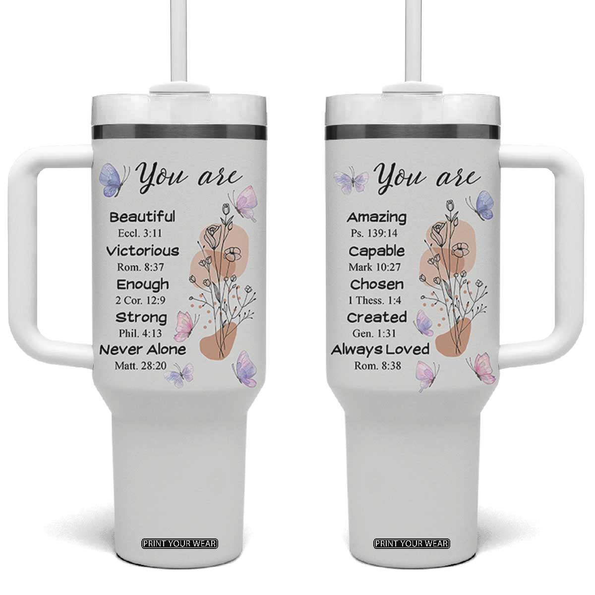 Christian Gifts for Women Faith Tumbler With Handle Mothers Day Bible Encouragement Inspirational Gift TB10 One Size: 40 oz Cream Print Your Wear