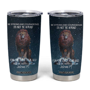 Bible Verse Tumbler Cup Inspirational Scripture Strong & Courageous Joshua 1:9 TB10 Navy Print Your Wear