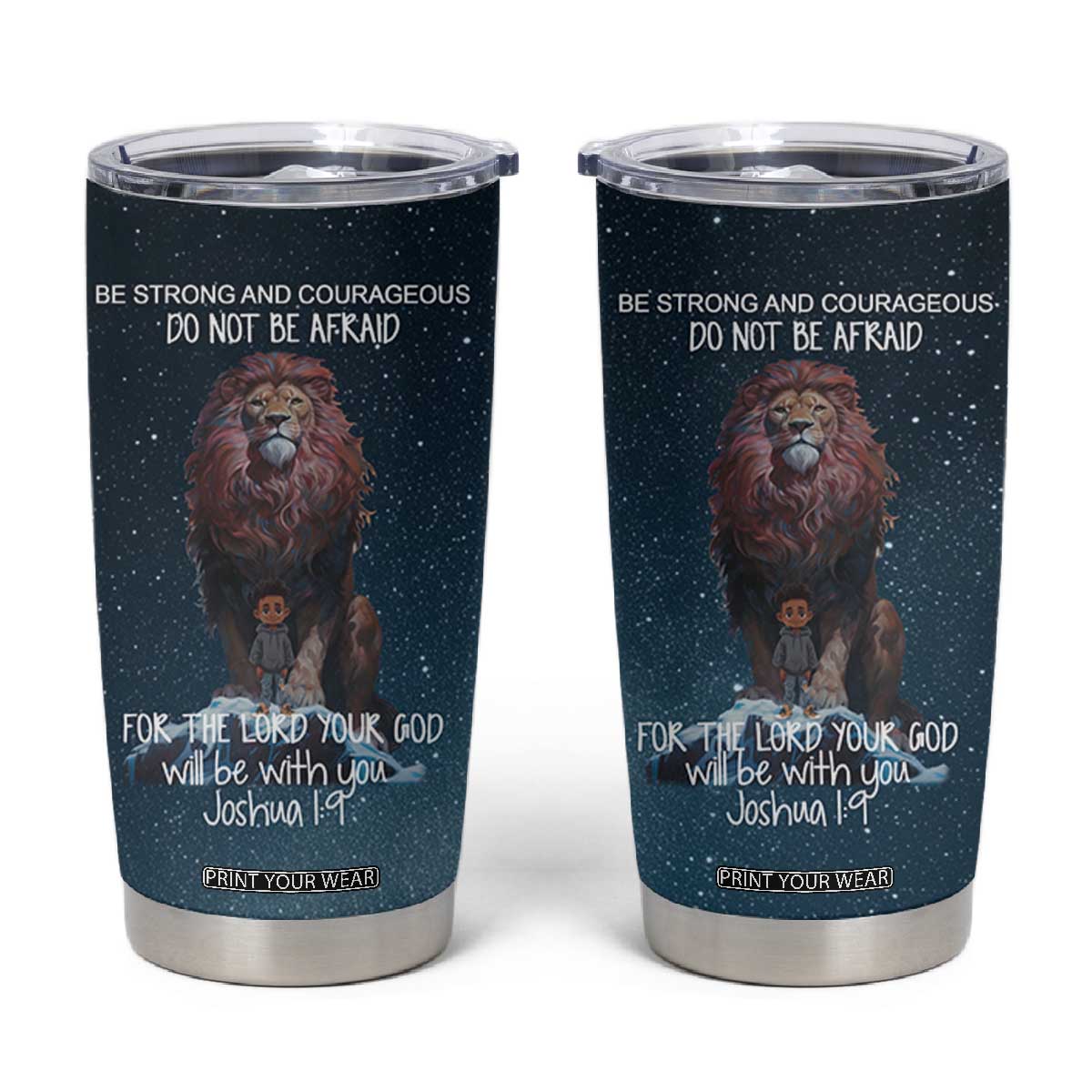 Bible Verse Tumbler Cup Inspirational Scripture Strong & Courageous Joshua 1:9 TB10 Navy Print Your Wear
