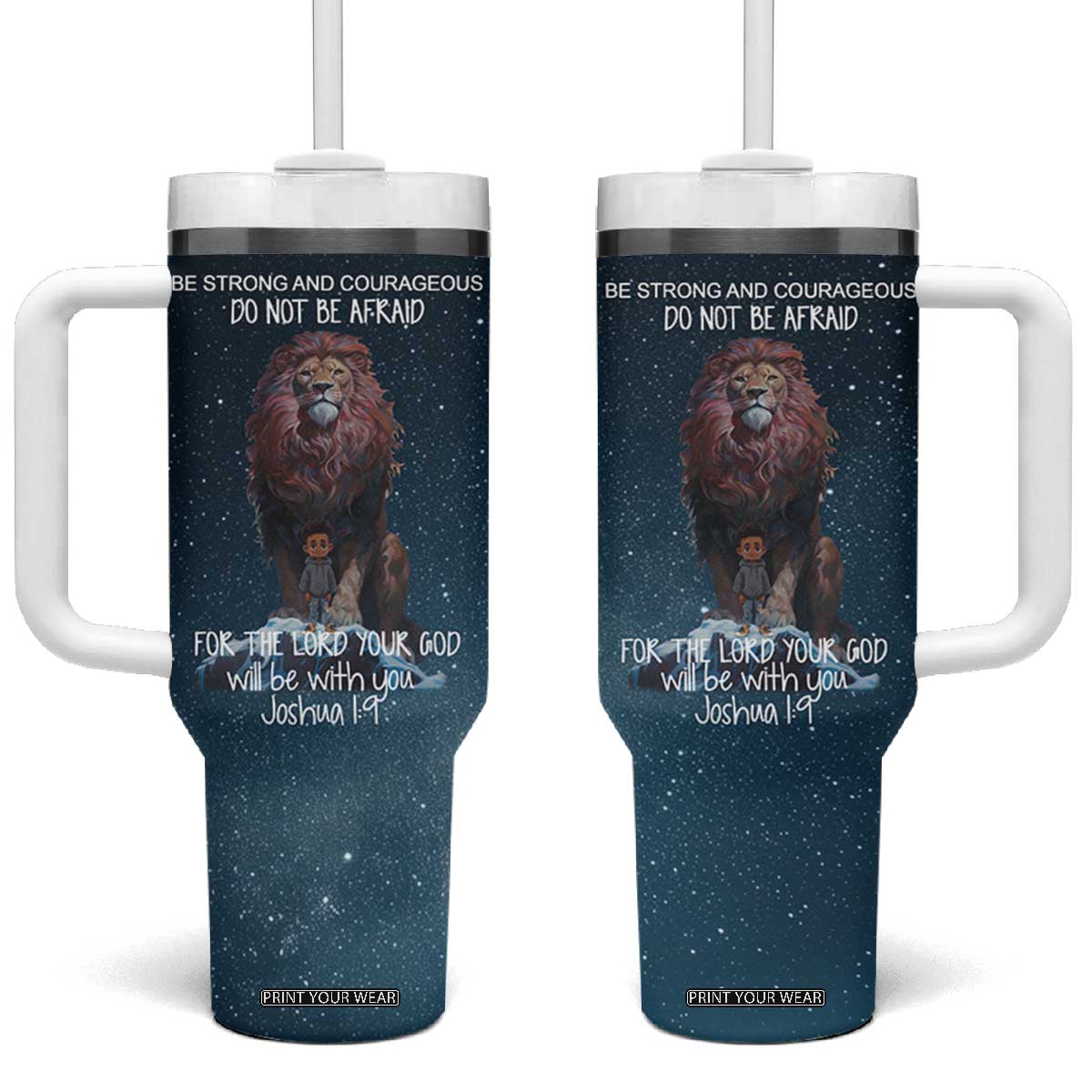 Bible Verse Tumbler With Handle Inspirational Scripture Strong & Courageous Joshua 1:9 TB10 One Size: 40 oz Navy Print Your Wear