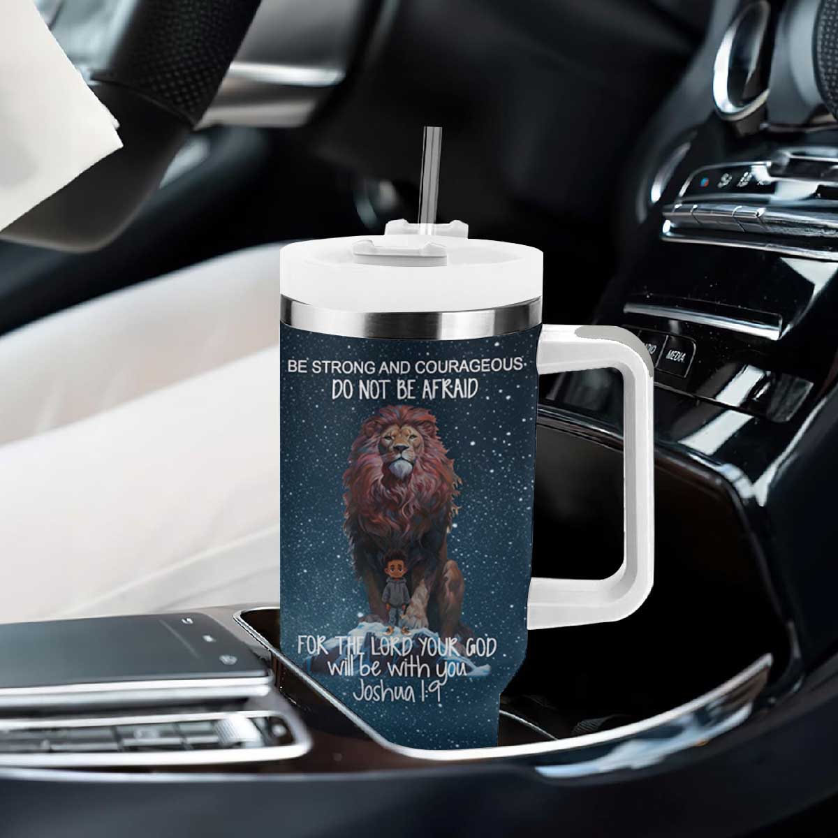 Bible Verse Tumbler With Handle Inspirational Scripture Strong & Courageous Joshua 1:9 TB10 Print Your Wear