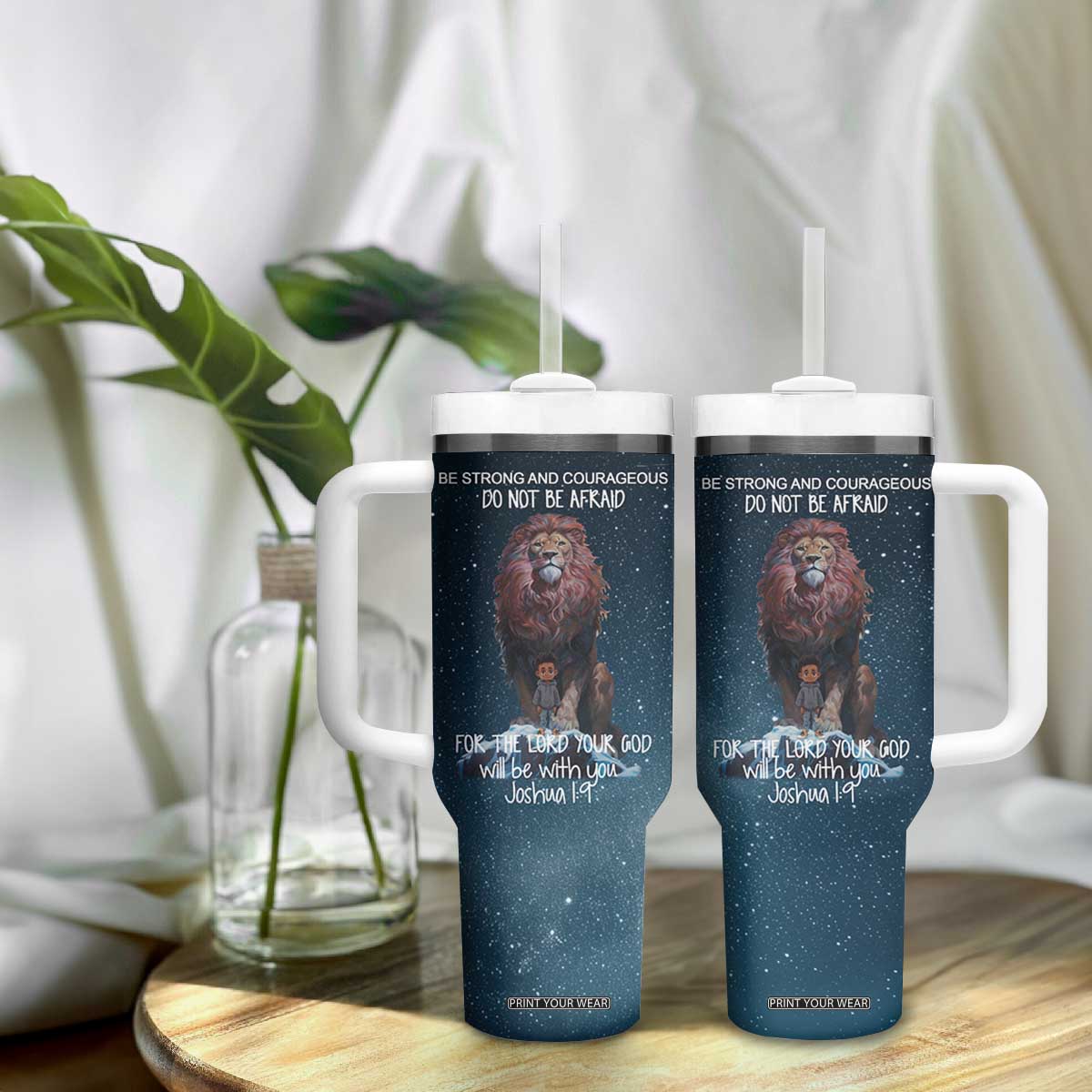 Bible Verse Tumbler With Handle Inspirational Scripture Strong & Courageous Joshua 1:9 TB10 Print Your Wear