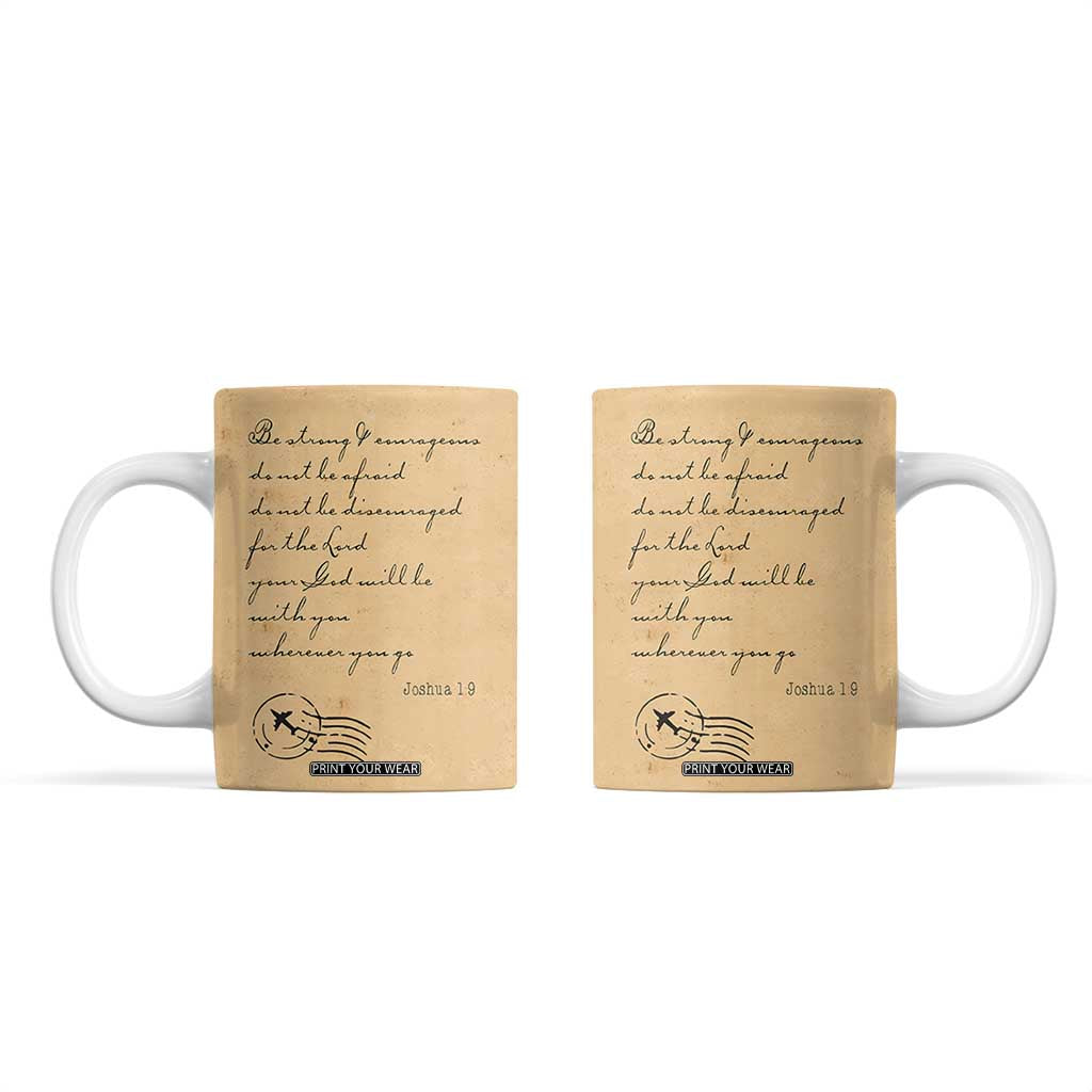 Vintage Christian Coffee Mug Be Strong and Courageous Joshua 1:9 Bible Verse TB10 Brown Print Your Wear