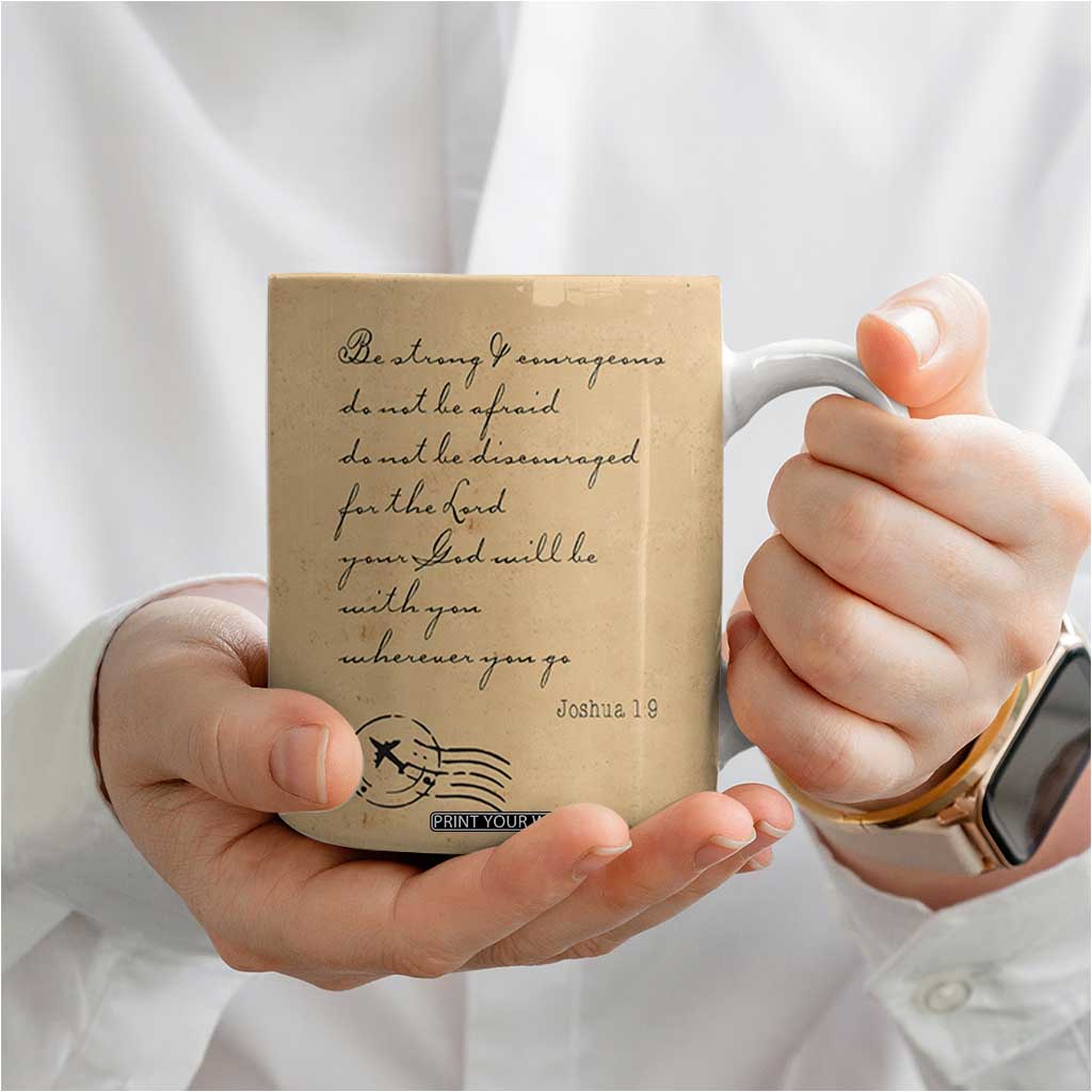 Vintage Christian Coffee Mug Be Strong and Courageous Joshua 1:9 Bible Verse TB10 Print Your Wear