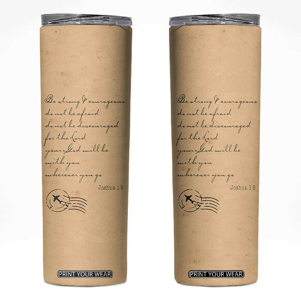 Vintage Christian Skinny Tumbler Be Strong and Courageous Joshua 1:9 Bible Verse TB10 Brown Print Your Wear