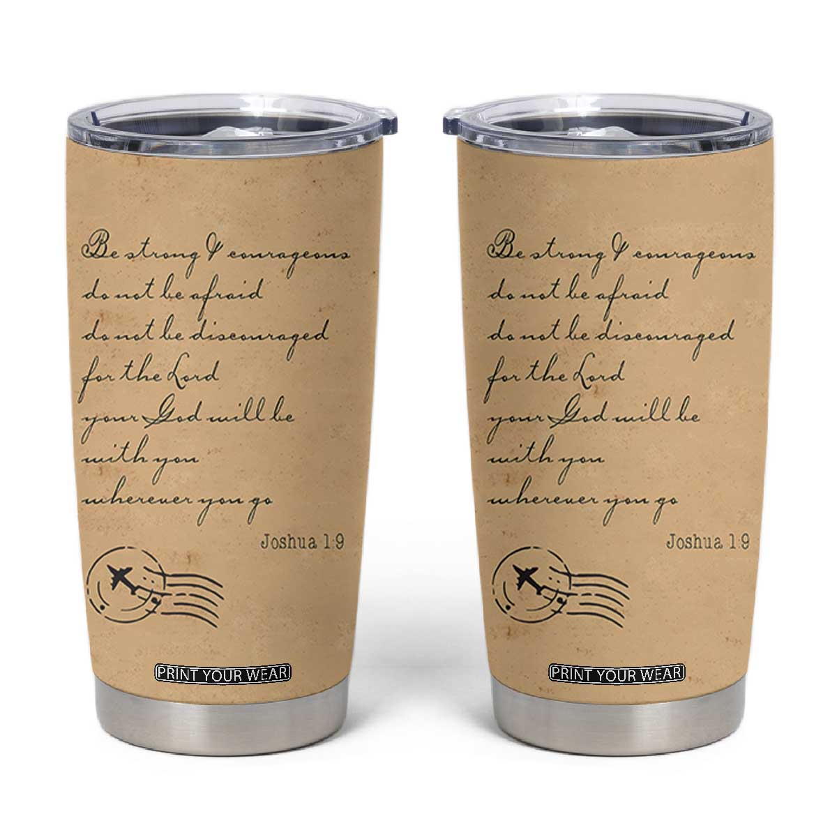 Vintage Christian Tumbler Cup Be Strong and Courageous Joshua 1:9 Bible Verse TB10 Brown Print Your Wear
